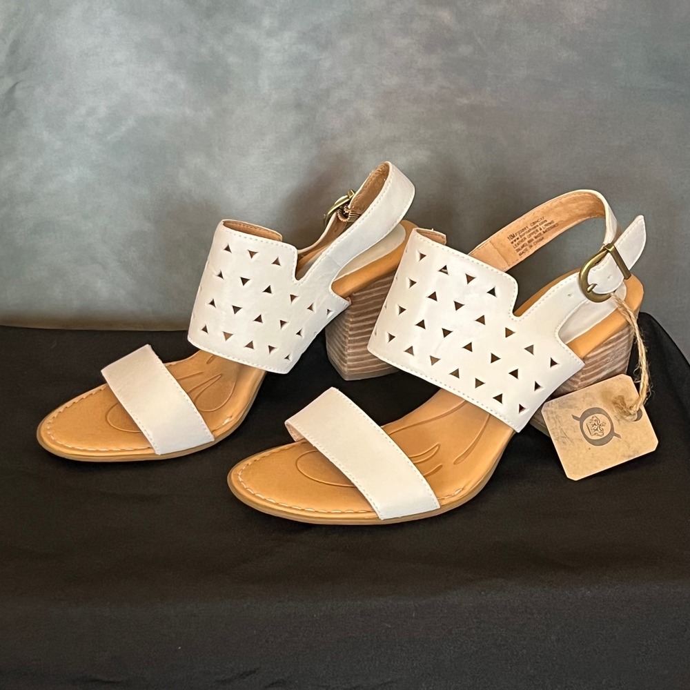 Born Light Gray Laser Cut Block Heel Slingback Sandals‎ Womens Size 10